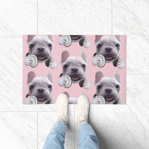 DJ Mode On: Cool French Bulldog with Headphones Doormat