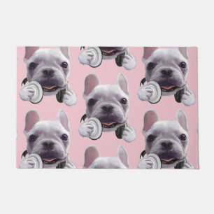 DJ Mode On: Cool French Bulldog with Headphones Doormat