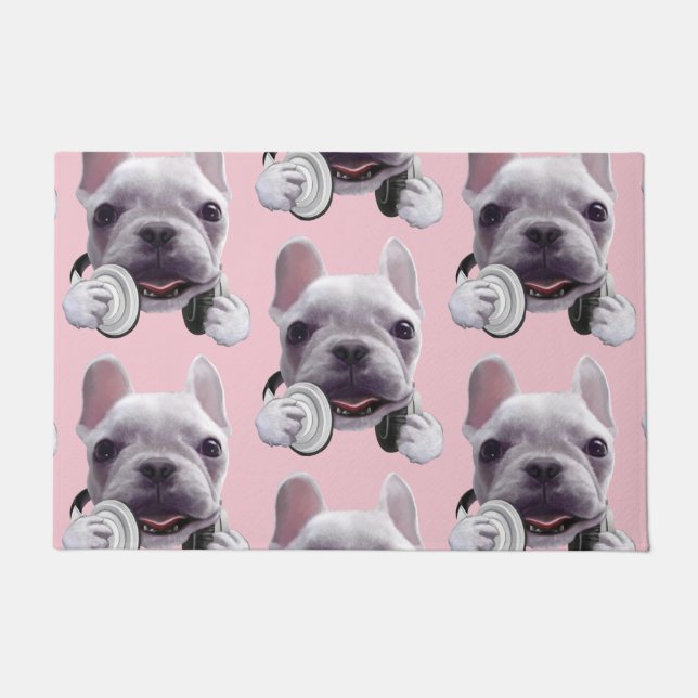 DJ Mode On: Cool French Bulldog with Headphones Doormat (Front)