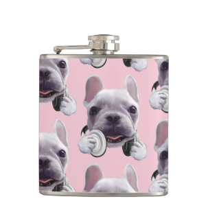 DJ Mode On: Cool French Bulldog with Headphones Flask