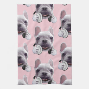 DJ Mode On: Cool French Bulldog with Headphones Kitchen Towel