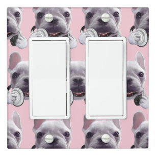 DJ Mode On: Cool French Bulldog with Headphones Light Switch Cover