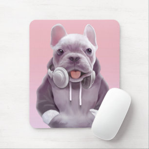 DJ Mode On: Cool French Bulldog with Headphones Mouse Pad