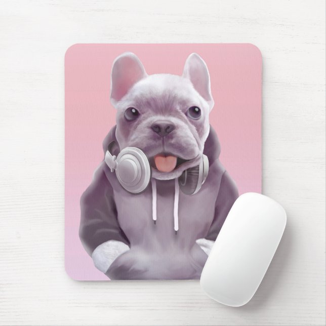 DJ Mode On: Cool French Bulldog with Headphones Mouse Pad (With Mouse)