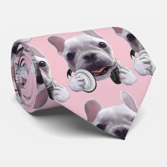DJ Mode On: Cool French Bulldog with Headphones Neck Tie (Rolled)