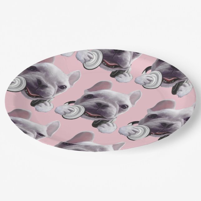 DJ Mode On: Cool French Bulldog with Headphones Paper Plates (Angled)