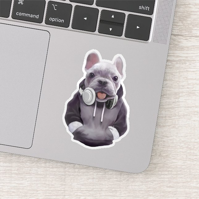 DJ Mode On: Cool French Bulldog with Headphones Sticker (Detail)
