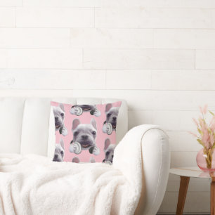 DJ Mode On: Cool French Bulldog with Headphones Throw Pillow