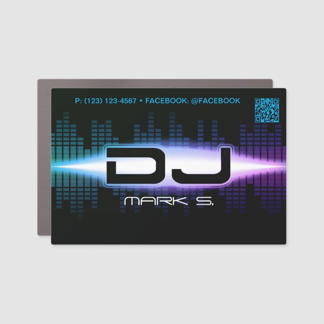 DJ Modern Blue Car Magnet with QR code (Front)