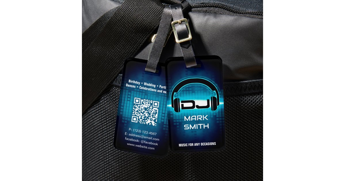 Dj Code Tag Reader DJ Modern Blue Luggage Tag with QR code | Zazzle