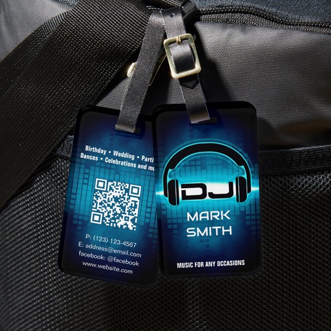 DJ Modern Blue Luggage Tag with QR code (Creator Uploaded)