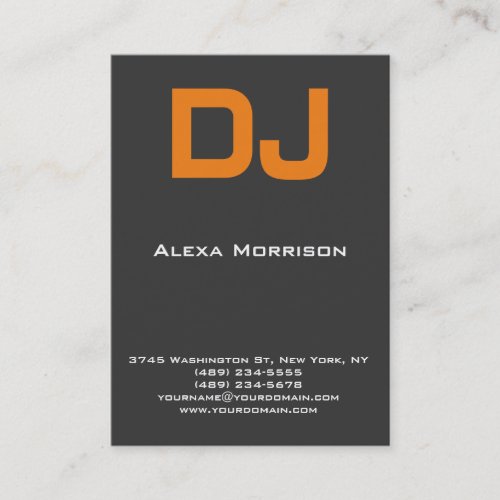 DJ Modern professional grey orange Business Card