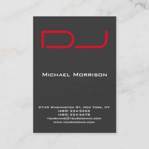 DJ Modern professional grey red Business Card