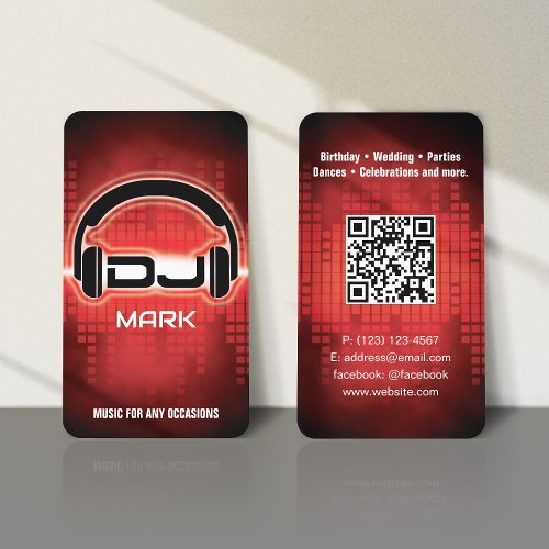DJ Modern RED Business Card with QR code