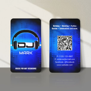 DJ Modern Royal Blue Business Card with QR code