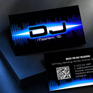 DJ Modern Royal Blue Business Card with QR code