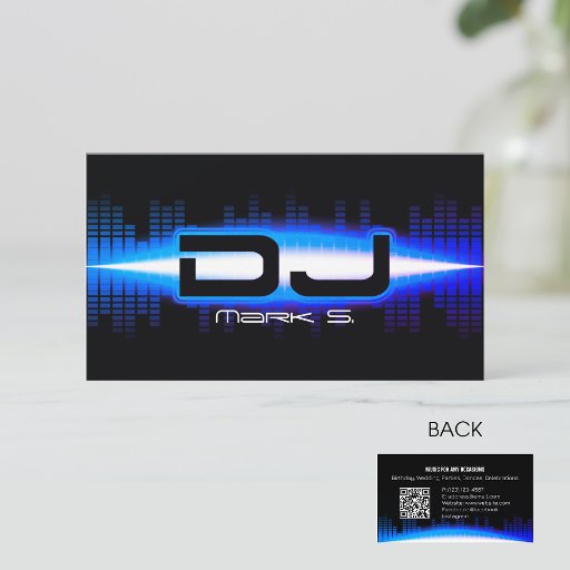 Customizable DJ Modern Royal Blue Business Card with QR code