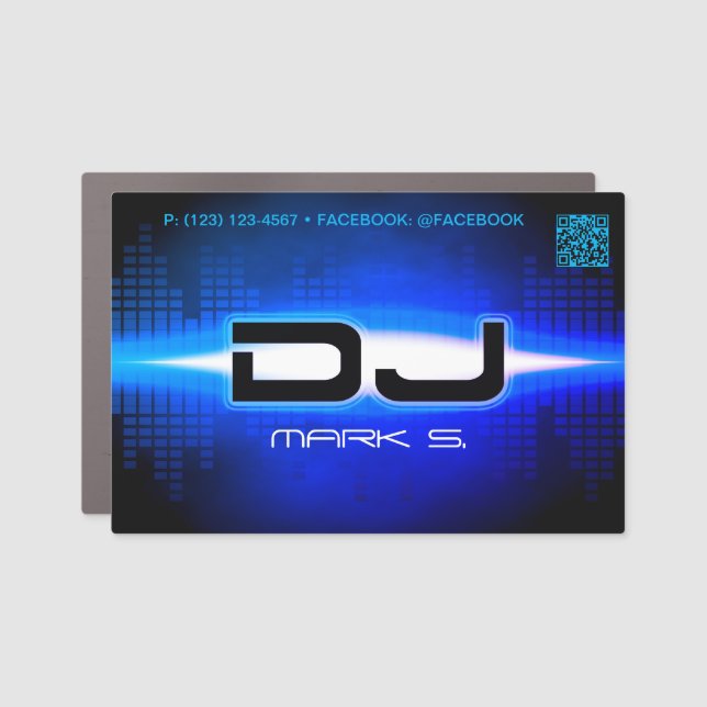 DJ Modern Royal Blue Car Magnet with QR code (Front)