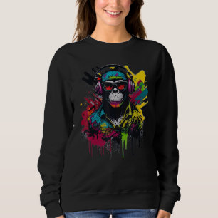 DJ Monkey Chimp With Sunglasses & Headphones Cool  Sweatshirt