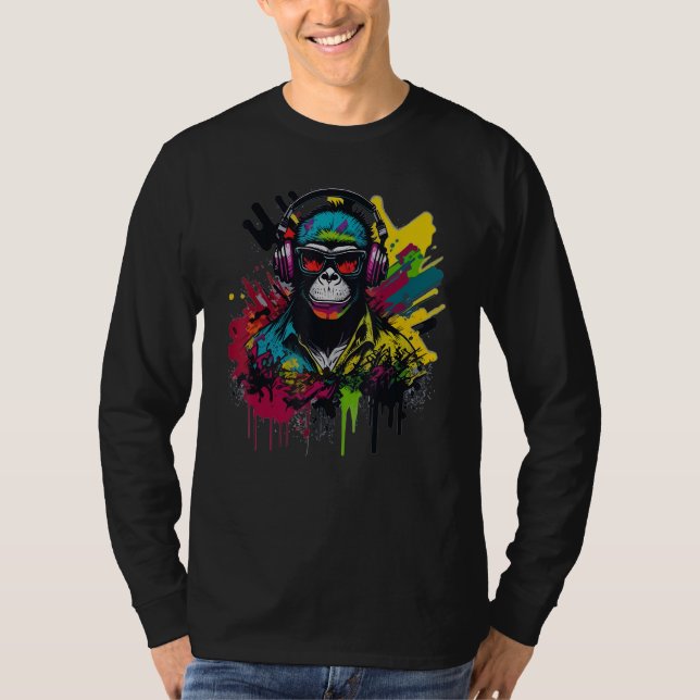 DJ Monkey Chimp With Sunglasses & Headphones Cool  T-Shirt (Front)