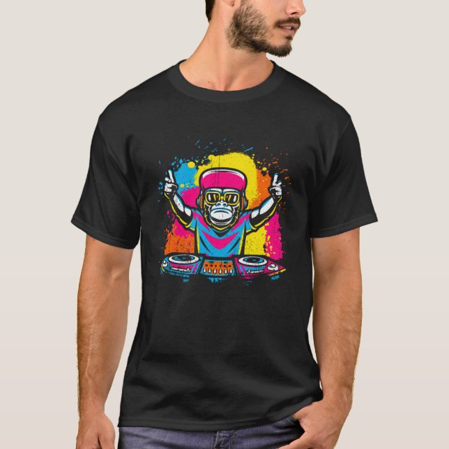 DJ Monkey Music Party Fun Sunglasses Fun Dancing C T-Shirt (Front)