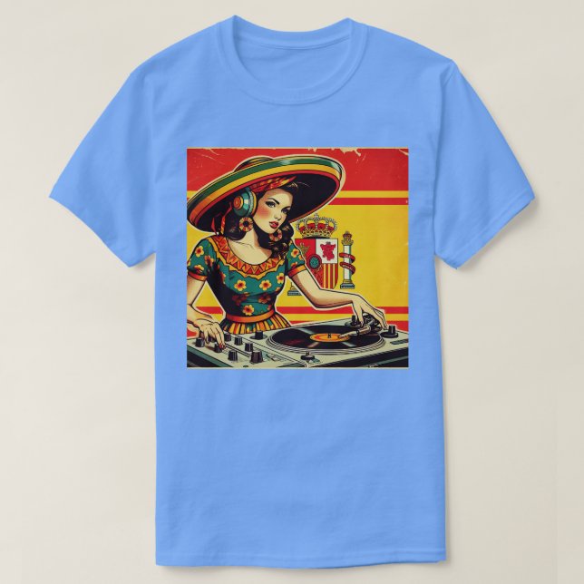 DJ Mujer Espaola Msica Retro Sombrero Cultural T-Shirt (Design Front)