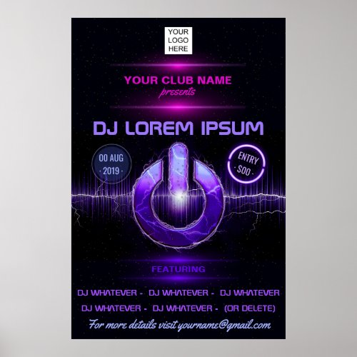 DJ Music and Dance Gig add photo and logo invite Poster