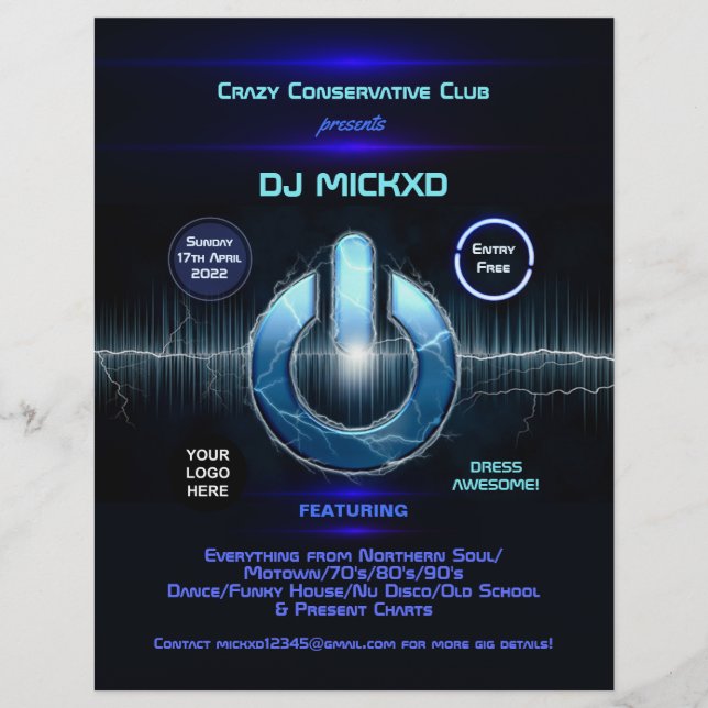 DJ Music and Dance Gig  Flyer (Front)