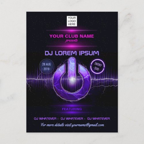 DJ Music and Dance Gig Postcard