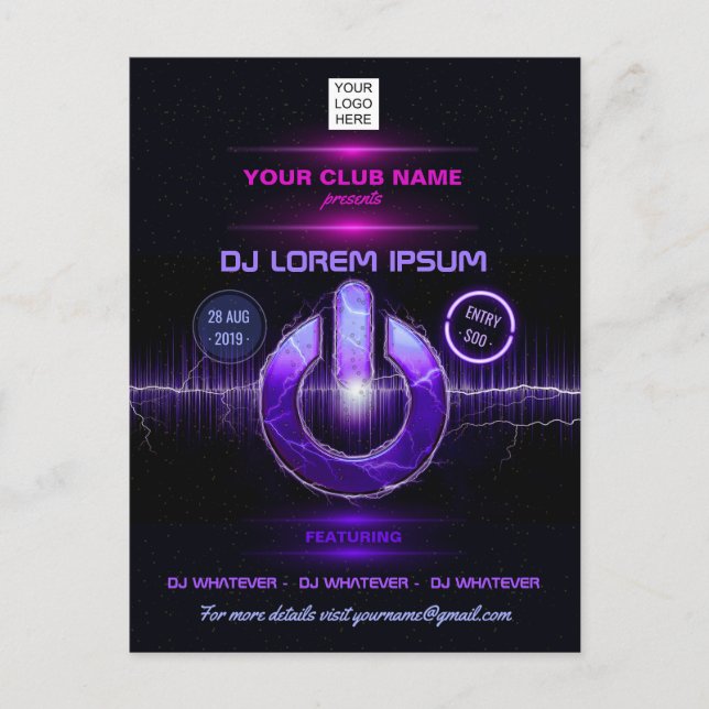 DJ Music and Dance Gig Postcard (Front)