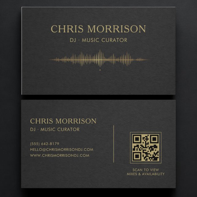 DJ Music Black Gold QR Code Professional Business Card (Creator Uploaded)
