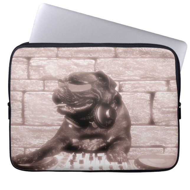 DJ music dog bulldog tech photo Laptop Sleeve (Front)