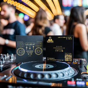 Dj Music Events Modern Minimal Black Gold Mixer QR Square Business Card