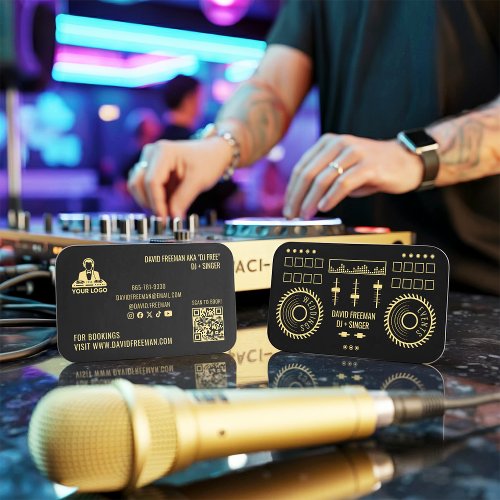 Dj Music Modern Minimal Black and Gold Turntable Business Card