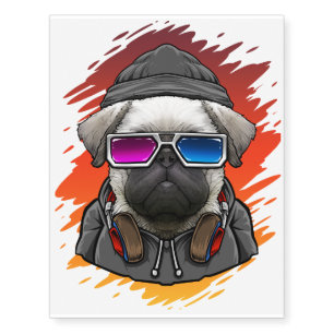 DJ Music Pug Dog Temporary Tattoos