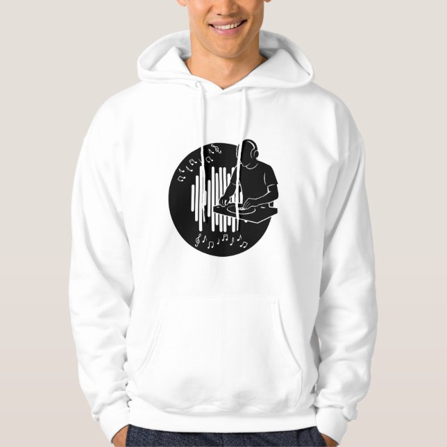 DJ Music Silhouette Black and White Art Hoodie (Front)