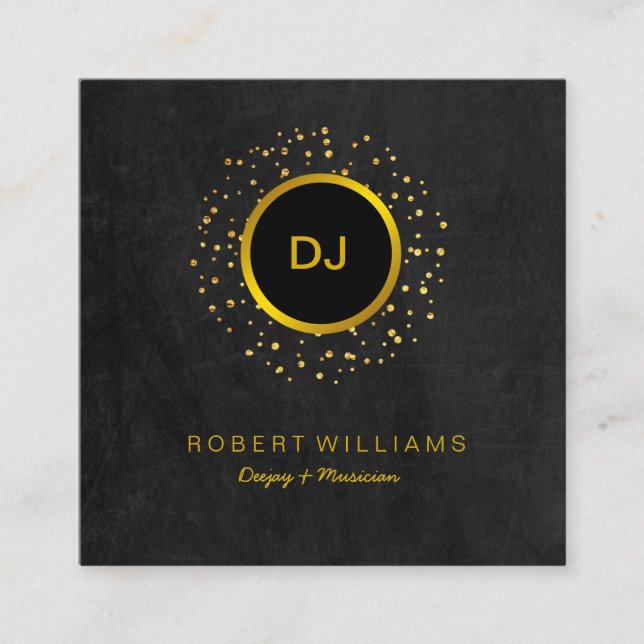 DJ Music Teacher Professional Musician Gold Black Square Business Card (Front)