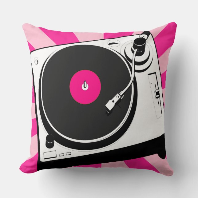 Dj music turntable disc jockey throw pillow pink (Front)