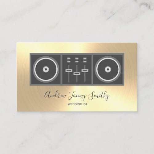 DJ Music Turntable  DJ Mixer Logo _ Gold Faux Business Card