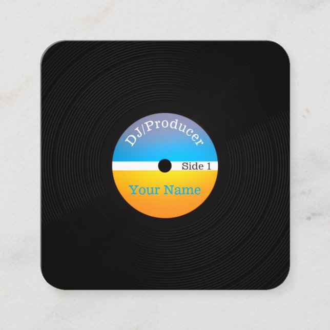 DJ musician production retro professional cover Square Business Card (Front)