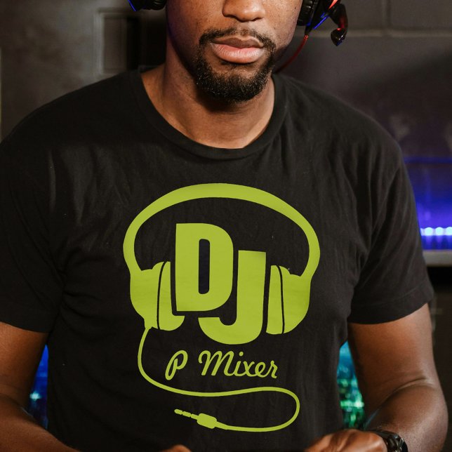 DJ name headphone lime green graphic t-shirt (Creator Uploaded)