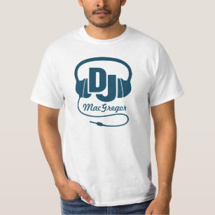 DJ name headphone teal blue graphic t-shirt