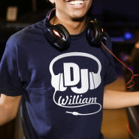 DJ name headphone white on dark graphic t-shirt