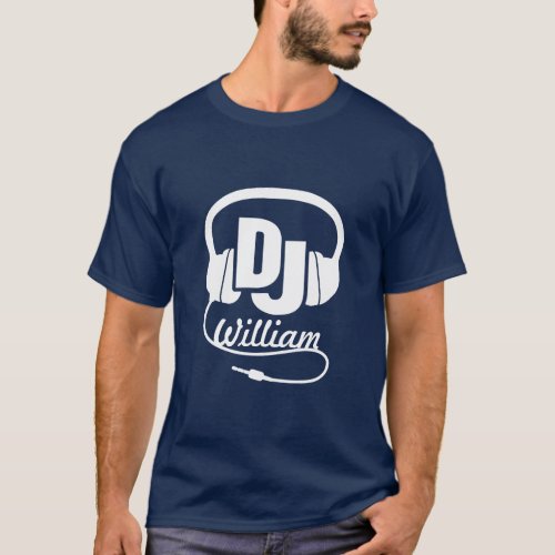 DJ name headphone white on dark graphic t_shirt