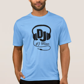 DJ name headphones black on blue graphic t-shirt