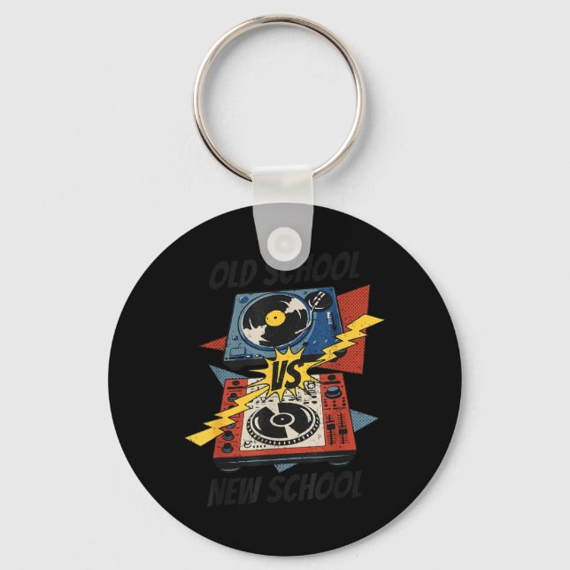 DJ Old vs New School Vinyl Turntable Compact Disc Keychain (Front)