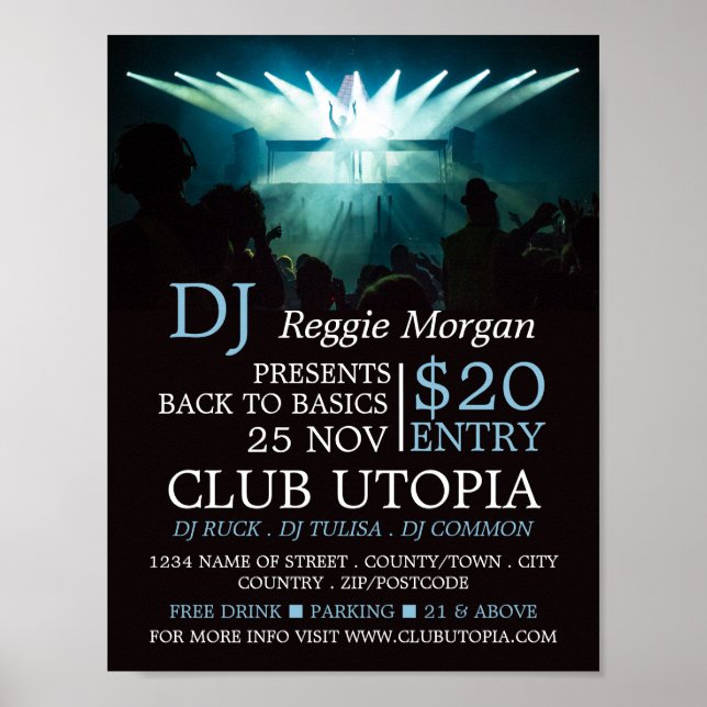 DJ on Stage, DJ, Club Event Advertising Poster (Front)