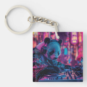 DJ Panda with headphones Keychain