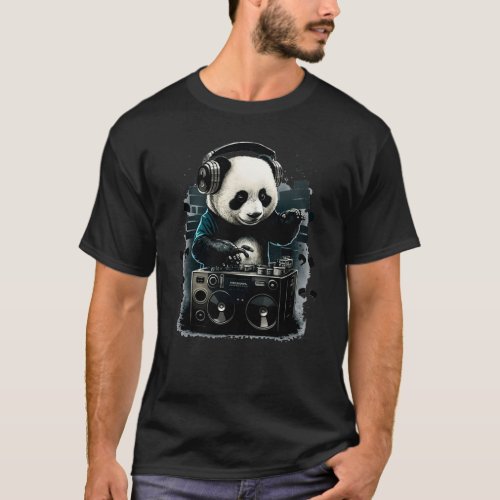 Dj Panda With Headphones Music T_Shirt