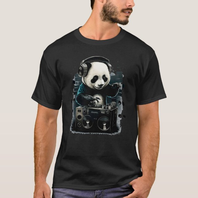 Dj Panda With Headphones Music T-Shirt (Front)